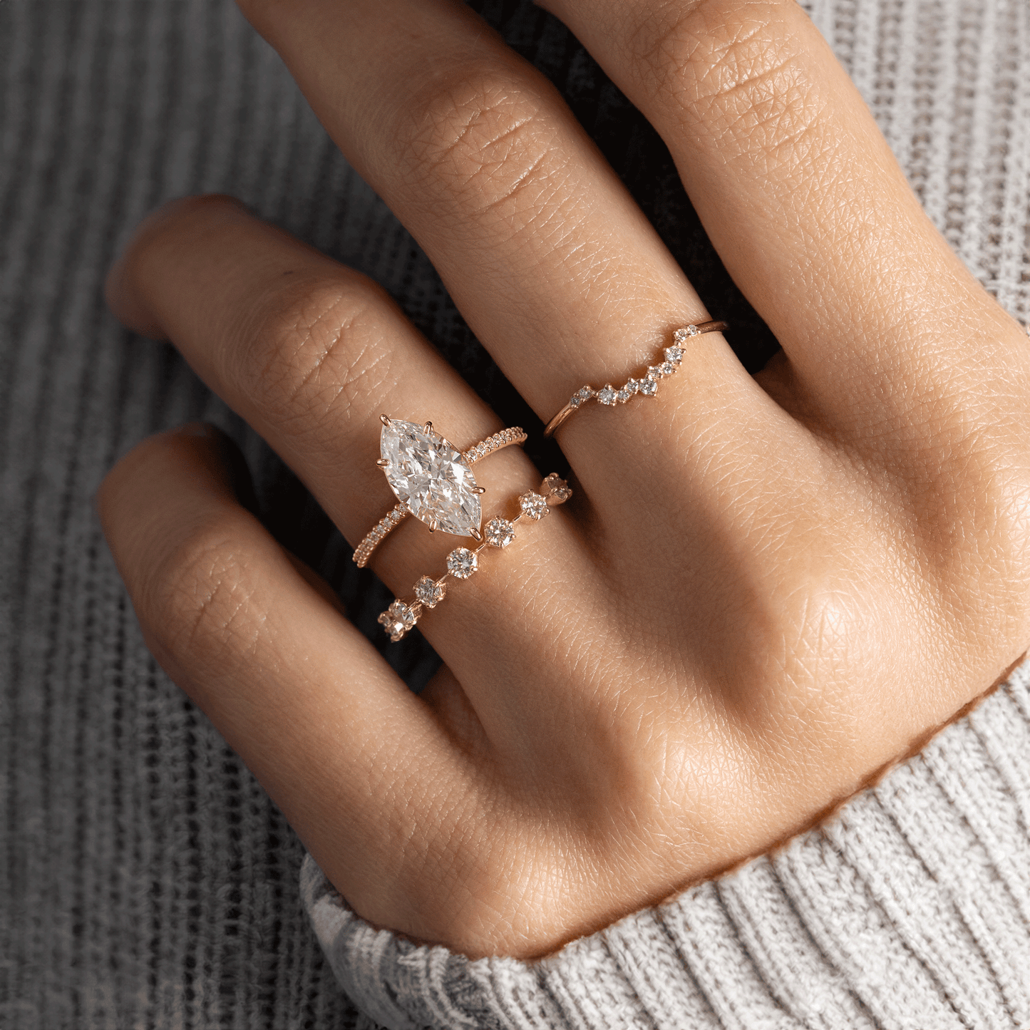 Pave-Marquise Lab Grown Diamond Engagement Ring