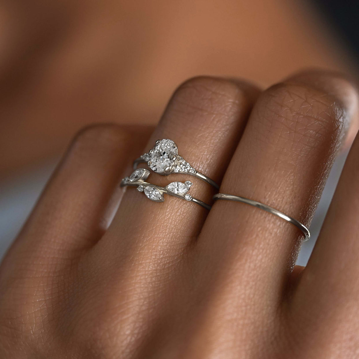 Cluster & Six Square Prong-Oval Lab Grown Diamond Engagement Ring