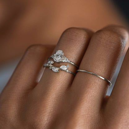 Cluster & Six Square Prong-Oval Lab Grown Diamond Engagement Ring