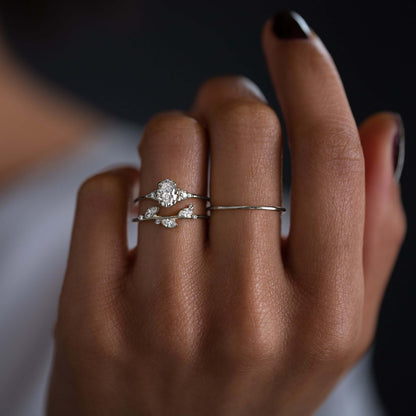 Cluster & Six Square Prong-Oval Lab Grown Diamond Engagement Ring