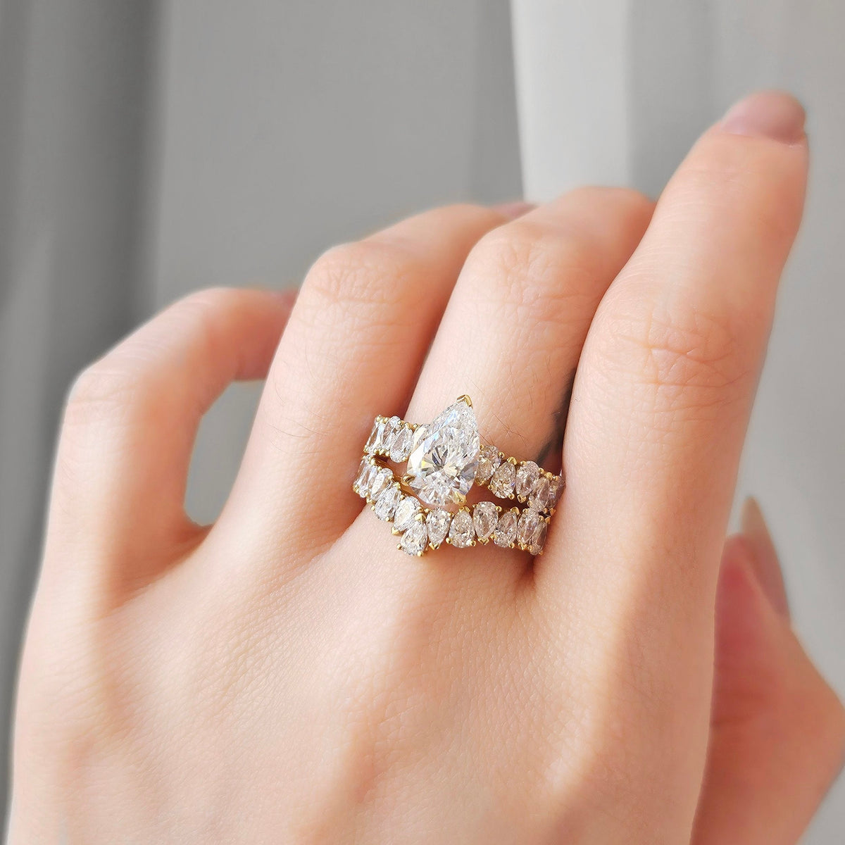 Pave-1.6 CT Pear Lab Grown Diamond Engagement Ring