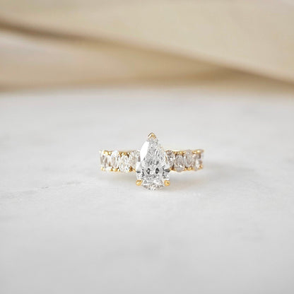 Pave-1.6 CT Pear Lab Grown Diamond Engagement Ring