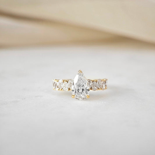 Pave-1.6 CT Pear Lab Grown Diamond Engagement Ring