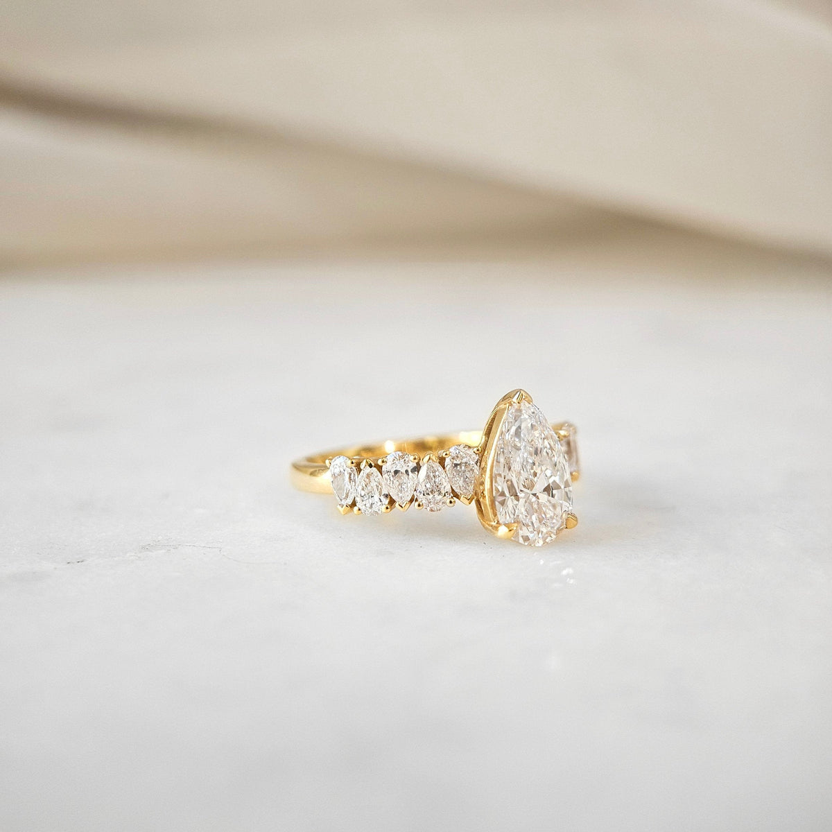 Pave-1.6 CT Pear Lab Grown Diamond Engagement Ring