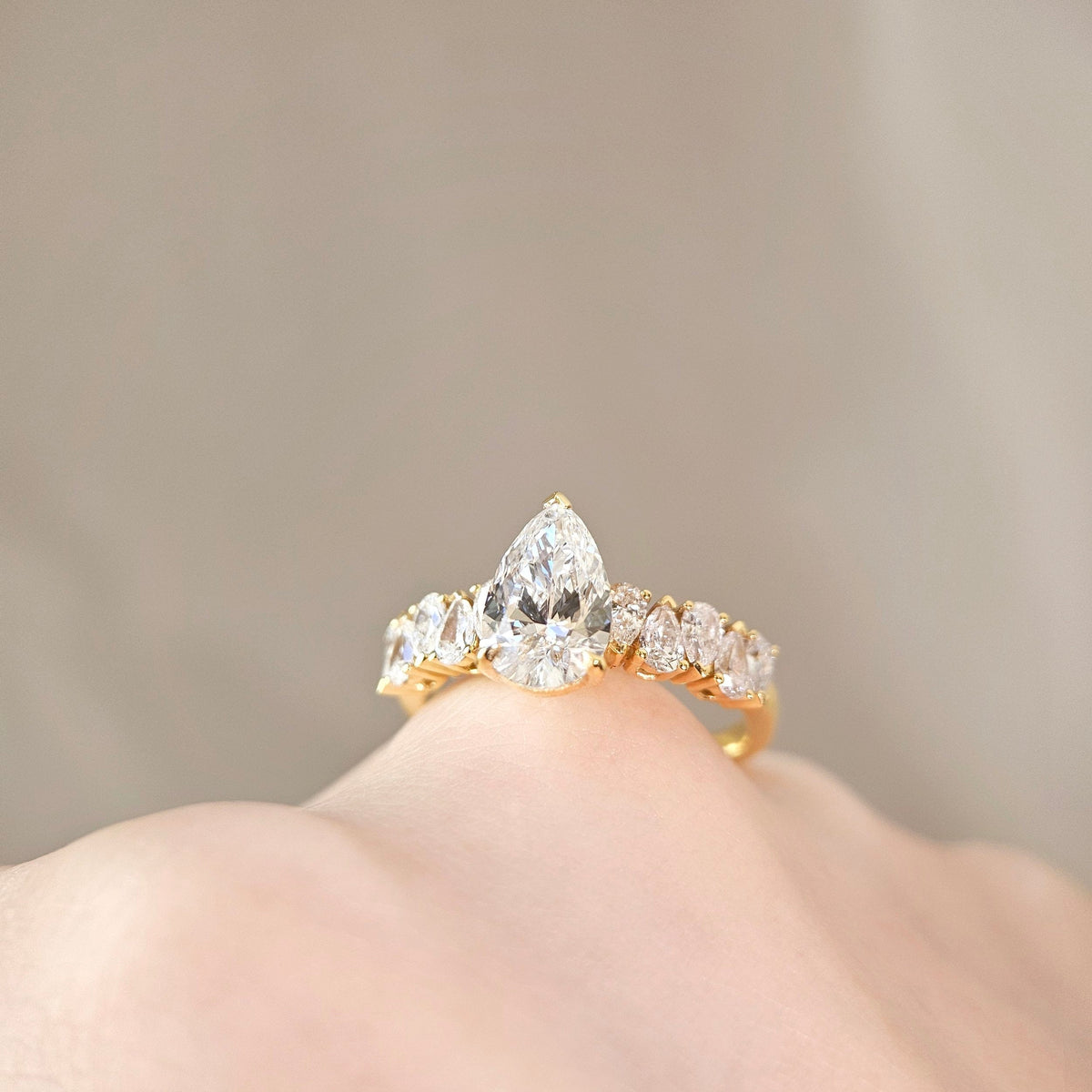 Pave-1.6 CT Pear Lab Grown Diamond Engagement Ring