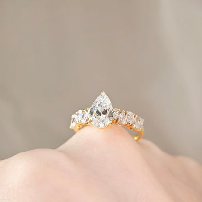 Pave-1.6 CT Pear Lab Grown Diamond Engagement Ring