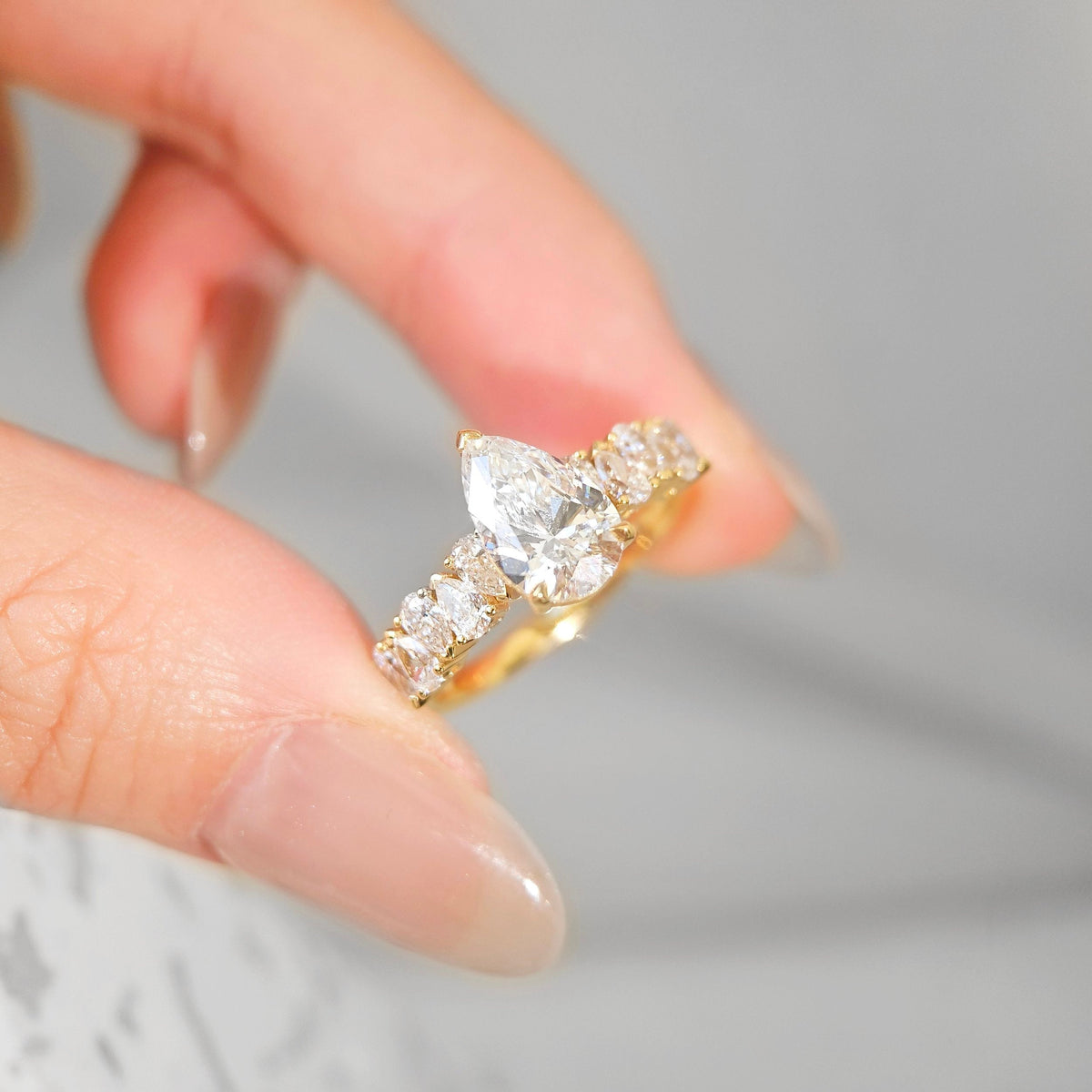 Pave-1.6 CT Pear Lab Grown Diamond Engagement Ring