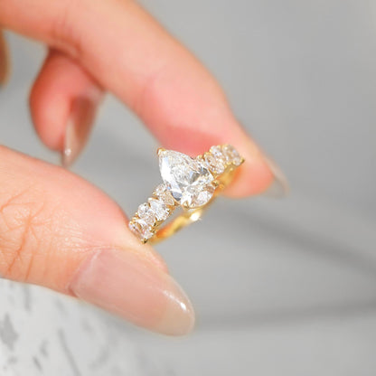 Pave-1.6 CT Pear Lab Grown Diamond Engagement Ring