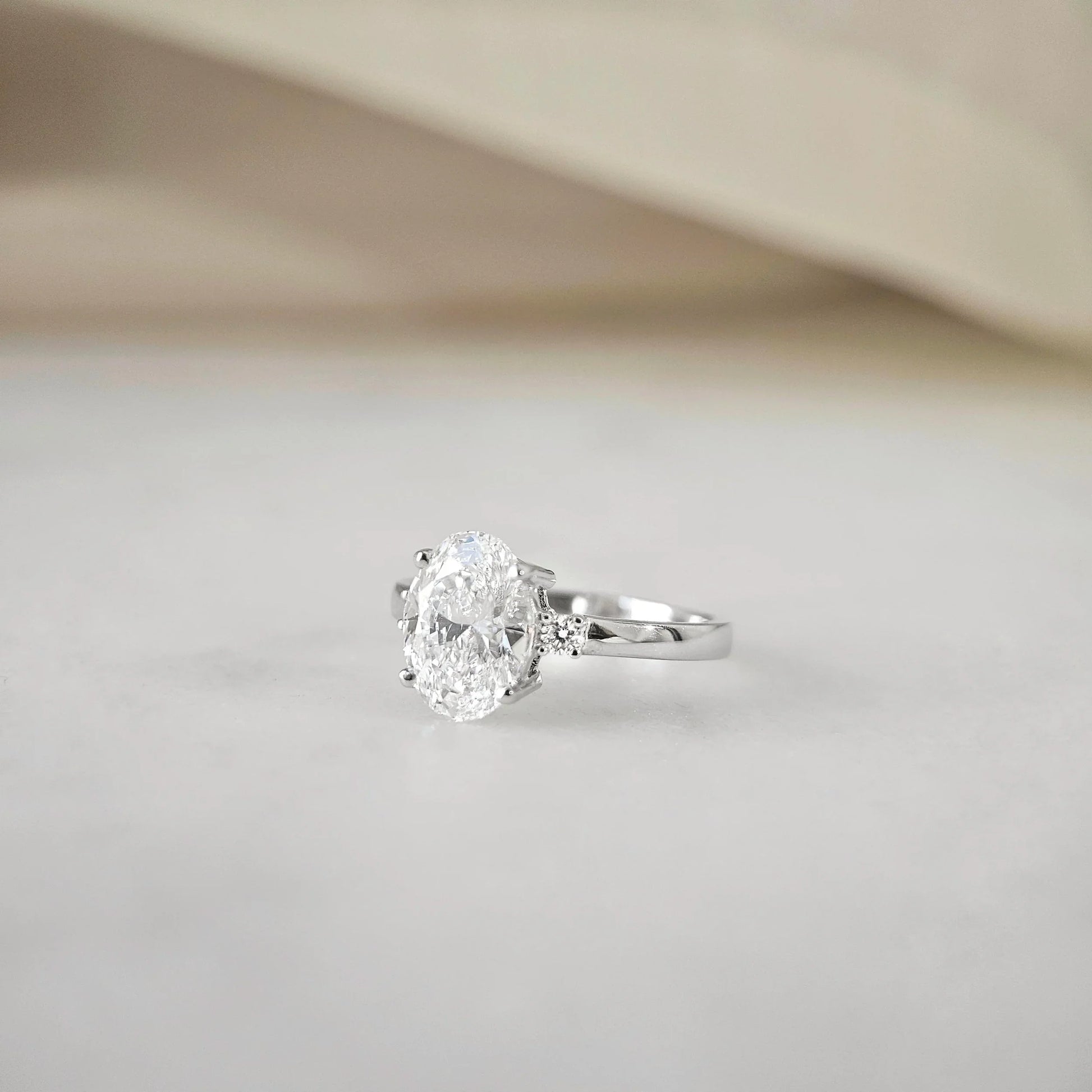 Three Stone-2.0 CT Oval Lab Grown Diamond Engagement Ring
