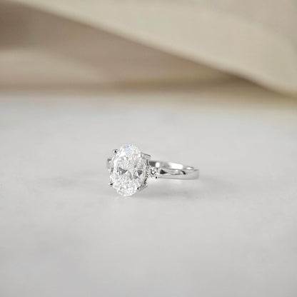 Three Stone-2.0 CT Oval Lab Grown Diamond Engagement Ring