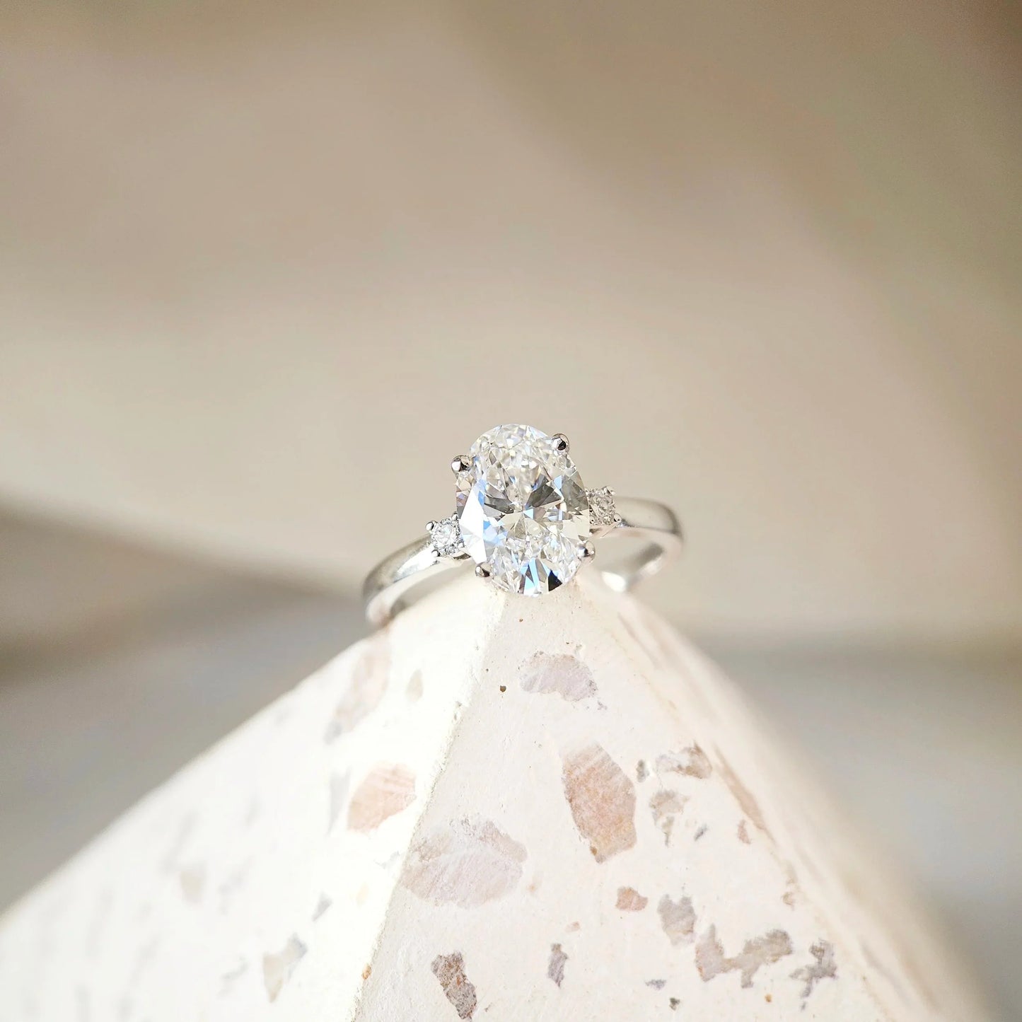 Three Stone-2.0 CT Oval Lab Grown Diamond Engagement Ring