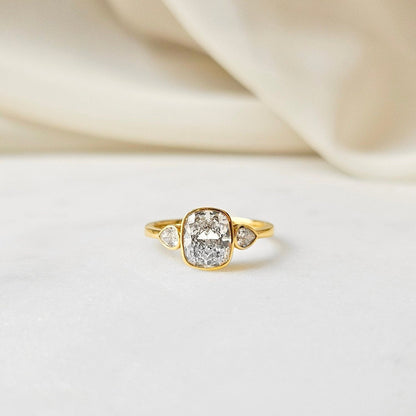 Three Stone & Bezel-1.6 CT Elongated Cushion Lab Grown Diamond Engagement Ring