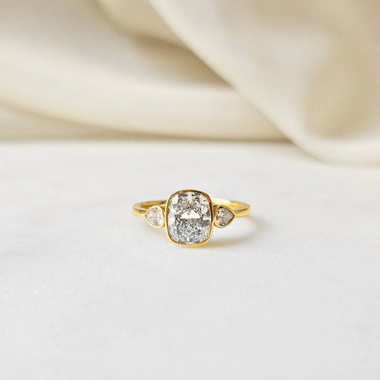 Three Stone & Bezel-1.6 CT Elongated Cushion Lab Grown Diamond Engagement Ring