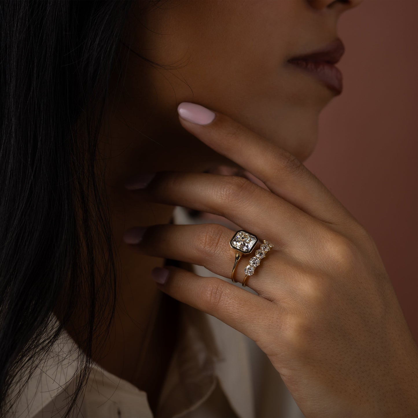 Solitaire Bezel-Square Radiant Lab Grown Diamond Engagement Ring