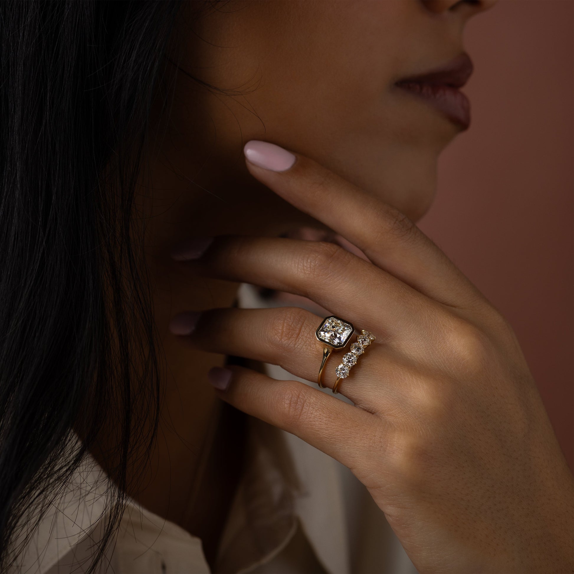Solitaire Bezel-Square Radiant Lab Grown Diamond Engagement Ring