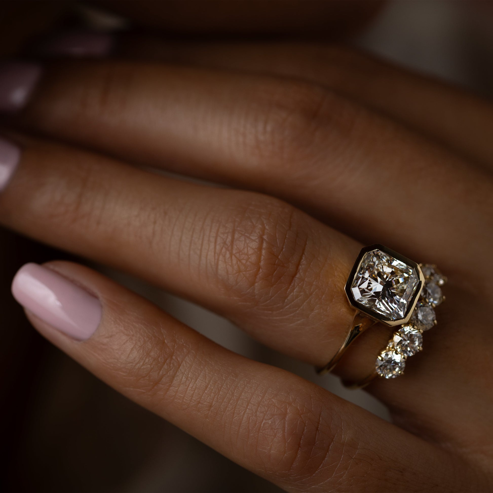 Solitaire Bezel-Square Radiant Lab Grown Diamond Engagement Ring
