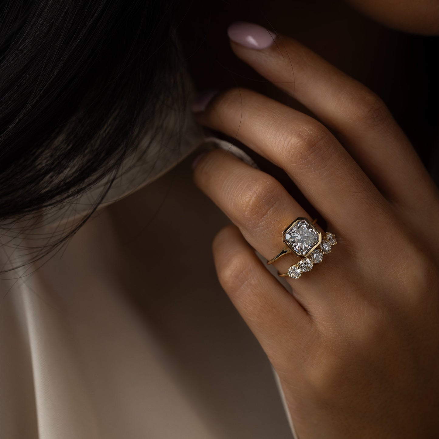 Solitaire Bezel-Square Radiant Lab Grown Diamond Engagement Ring