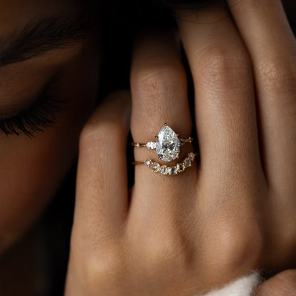 Three Stone Dainty Pave-Pear Lab Grown Diamond Engagement Ring