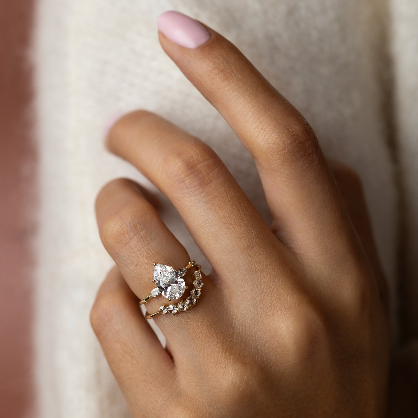Three Stone Dainty Pave-Pear Lab Grown Diamond Engagement Ring