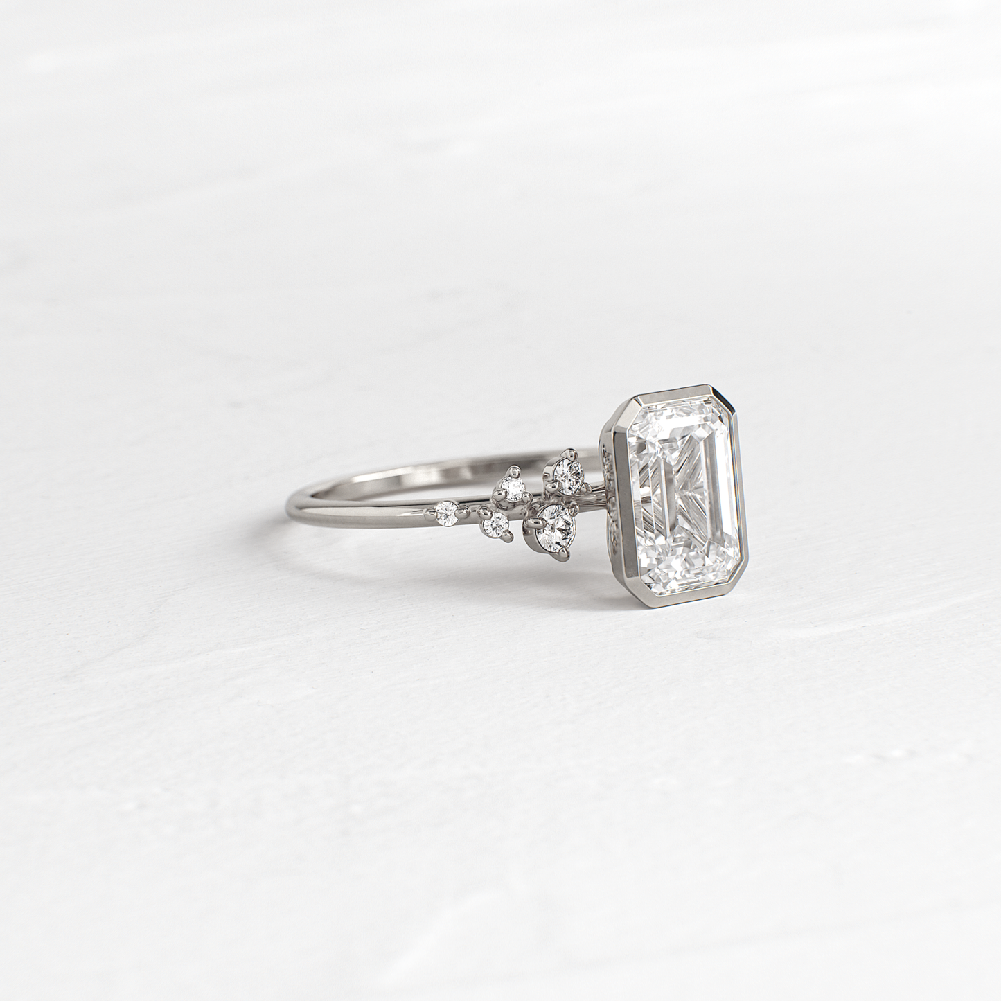 Cluster & Bezel-Emerald Lab Grown Diamond Engagement Ring
