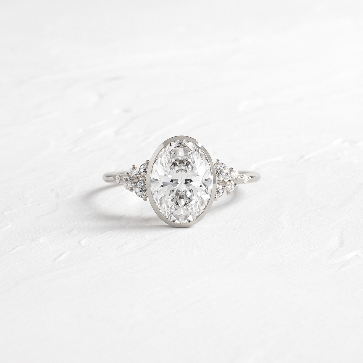 Cluster & Bezel-Oval Lab Grown Diamond Engagement Ring