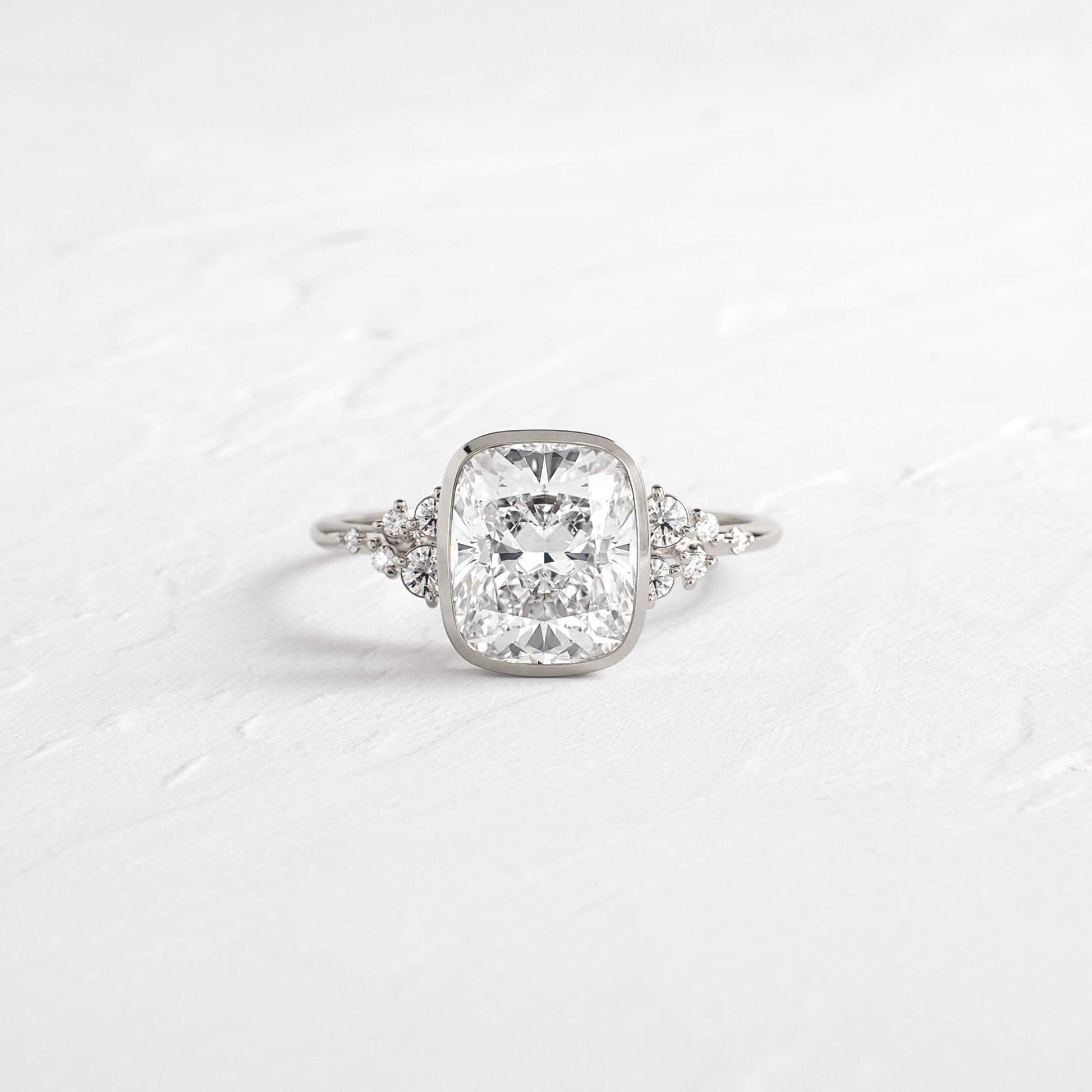 Cluster & Bezel-Elongated Cushion Lab Grown Diamond Engagement Ring