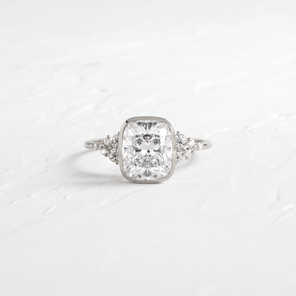 Cluster & Bezel-Elongated Cushion Lab Grown Diamond Engagement Ring