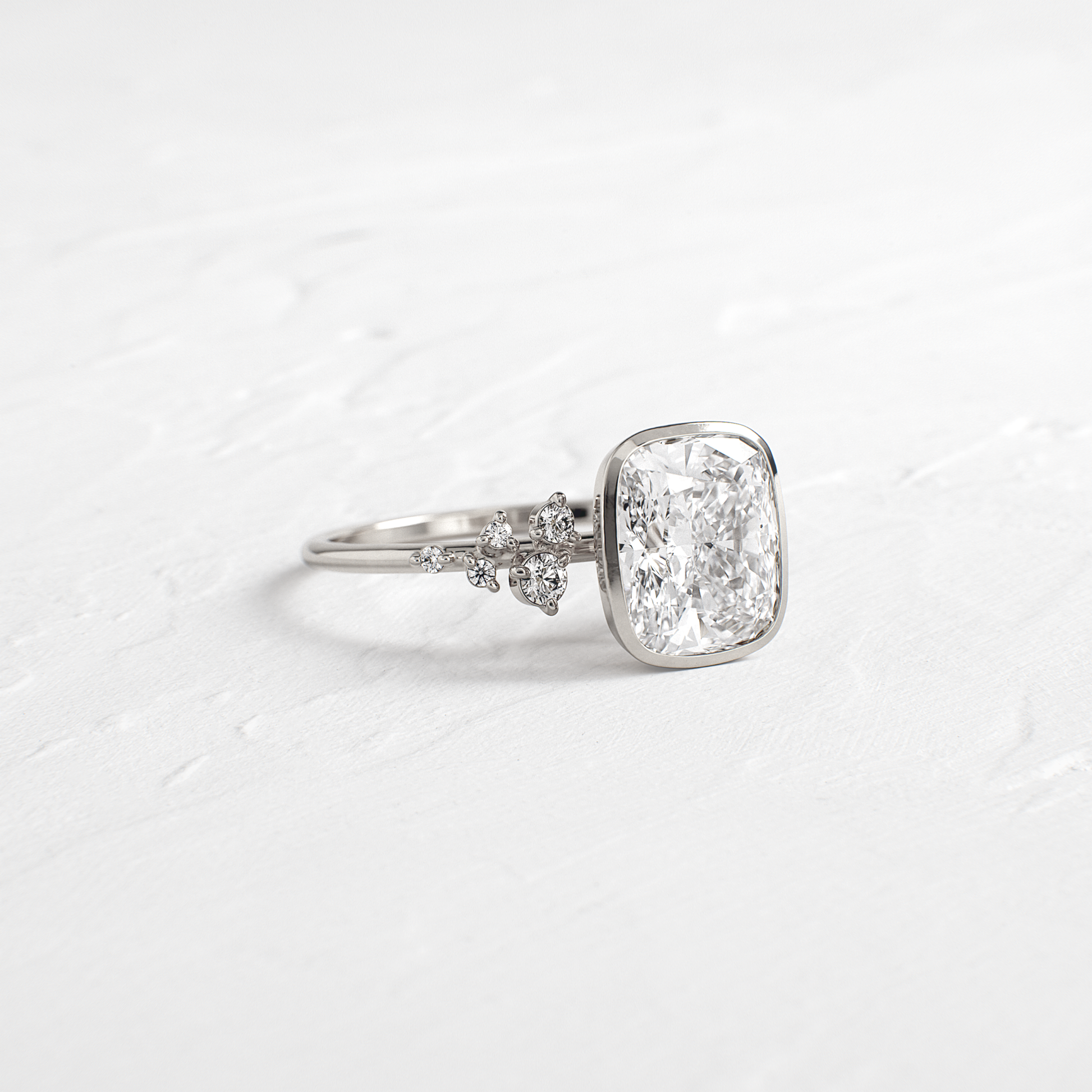Cluster & Bezel-Elongated Cushion Lab Grown Diamond Engagement Ring