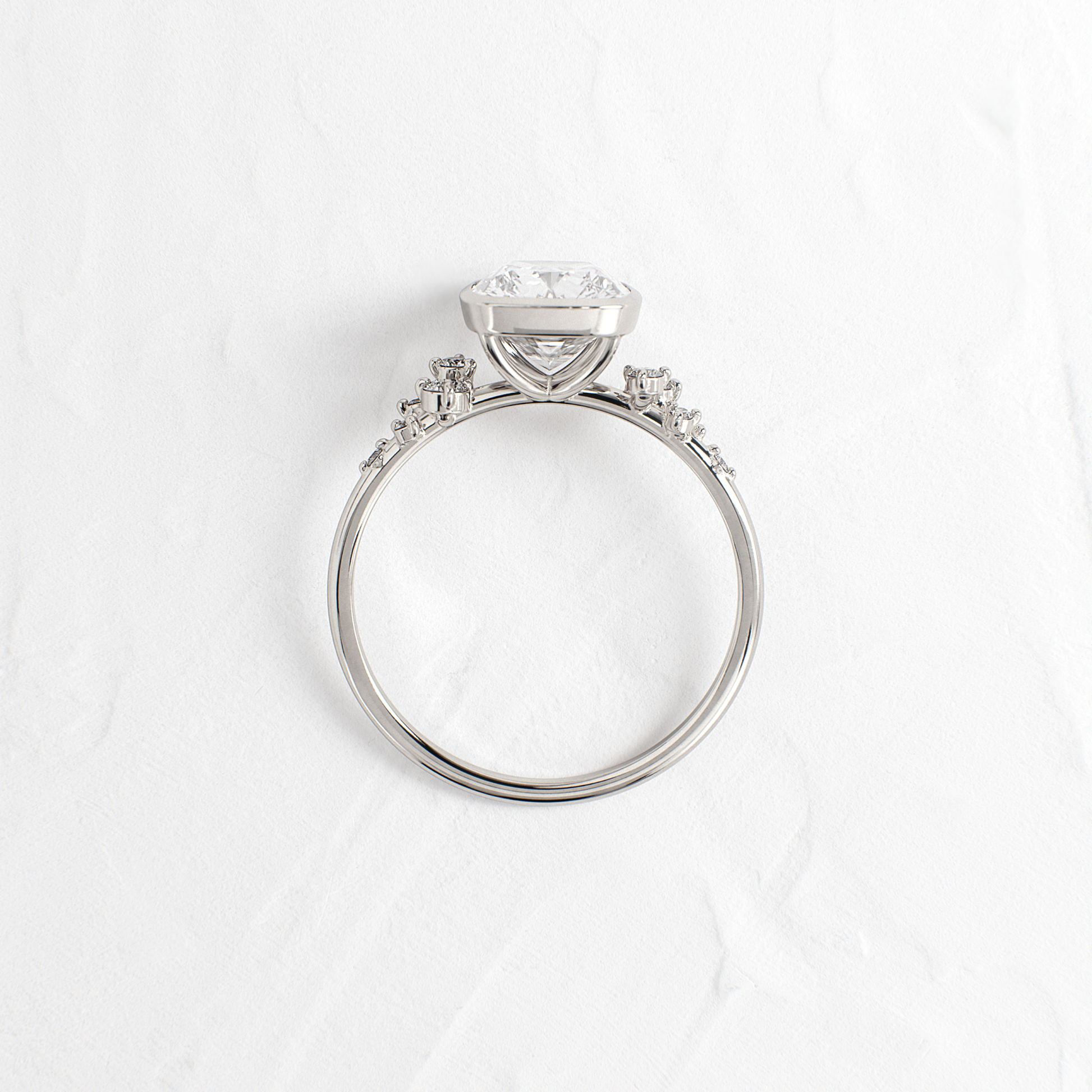 Cluster & Bezel-Elongated Cushion Lab Grown Diamond Engagement Ring