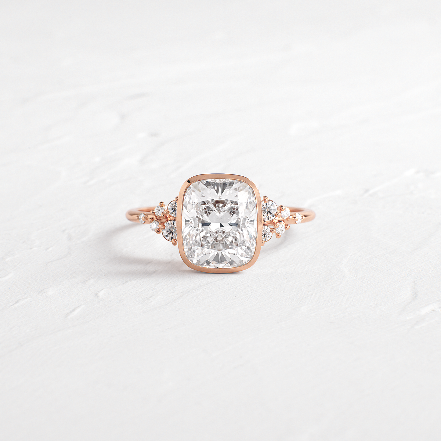 Cluster & Bezel-Elongated Cushion Lab Grown Diamond Engagement Ring