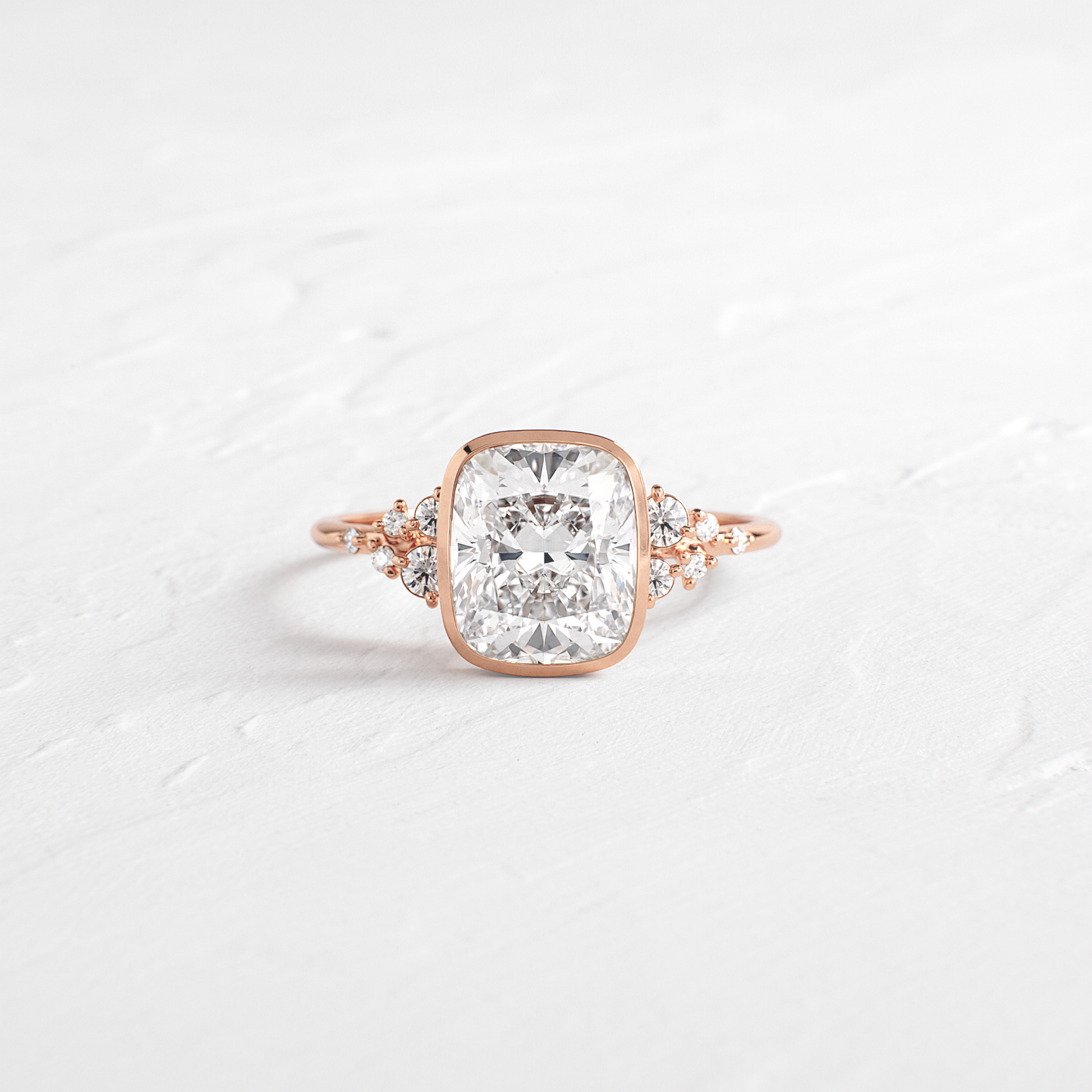 Cluster & Bezel-Elongated Cushion Lab Grown Diamond Engagement Ring