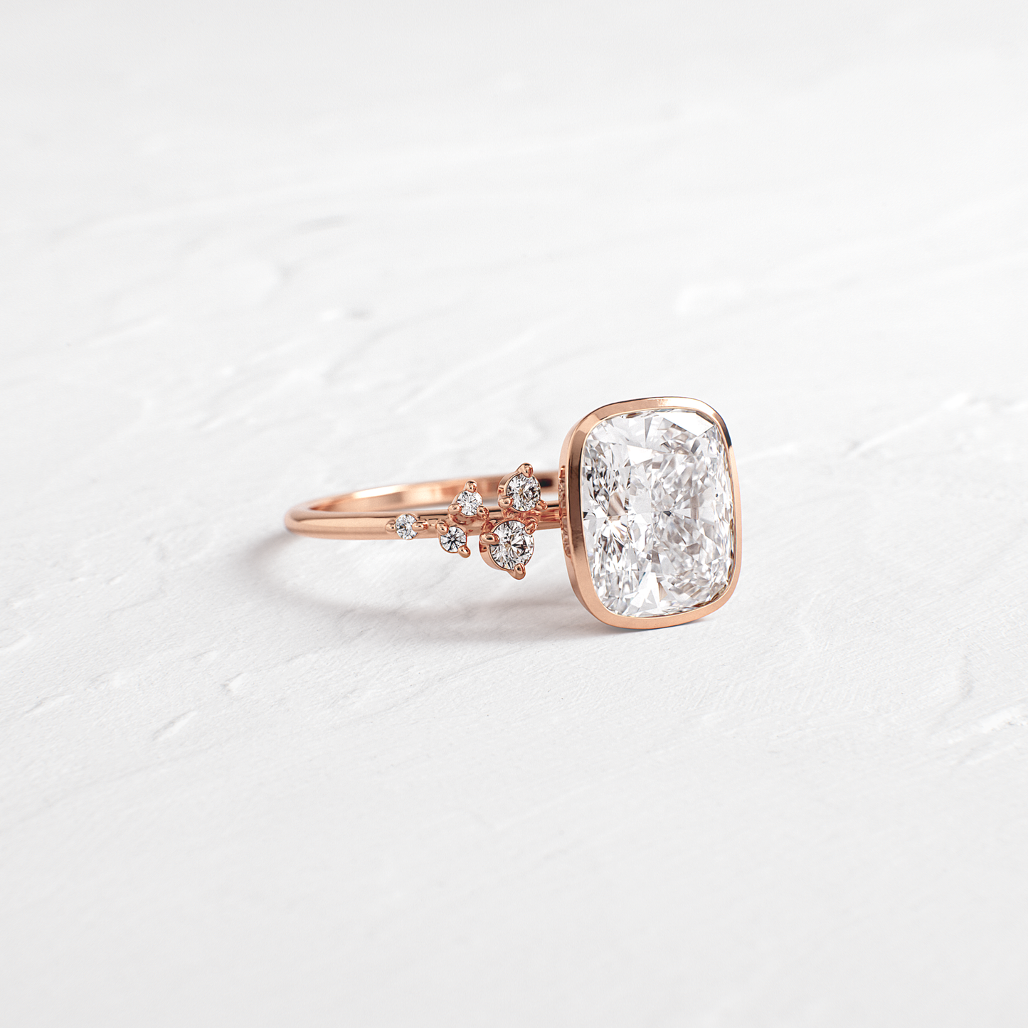 Cluster & Bezel-Elongated Cushion Lab Grown Diamond Engagement Ring