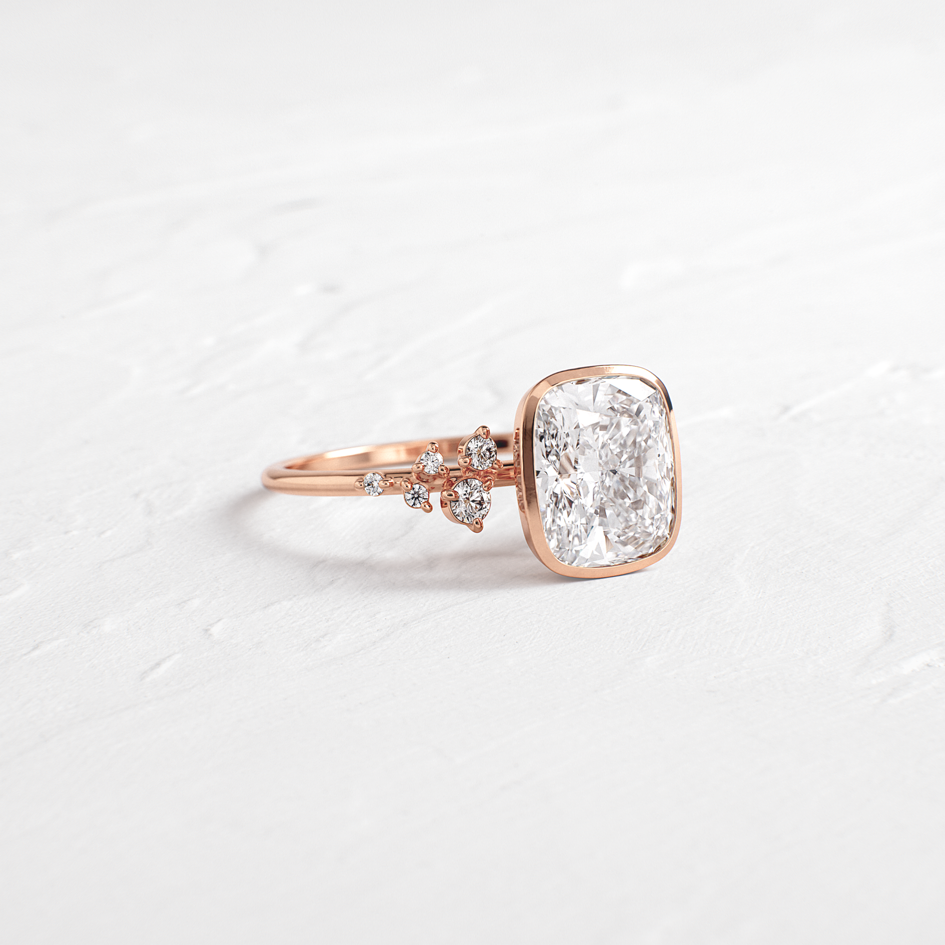 Cluster & Bezel-Elongated Cushion Lab Grown Diamond Engagement Ring