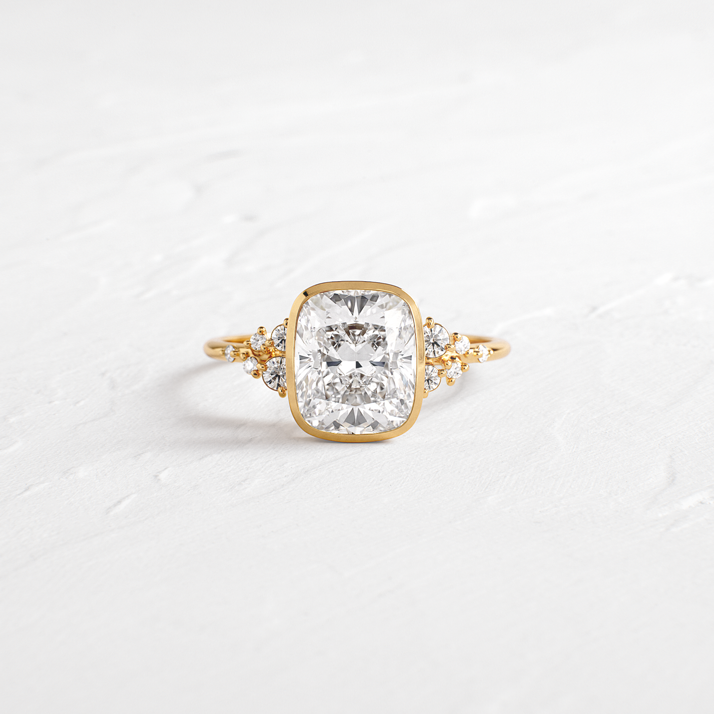 Cluster & Bezel-Elongated Cushion Lab Grown Diamond Engagement Ring