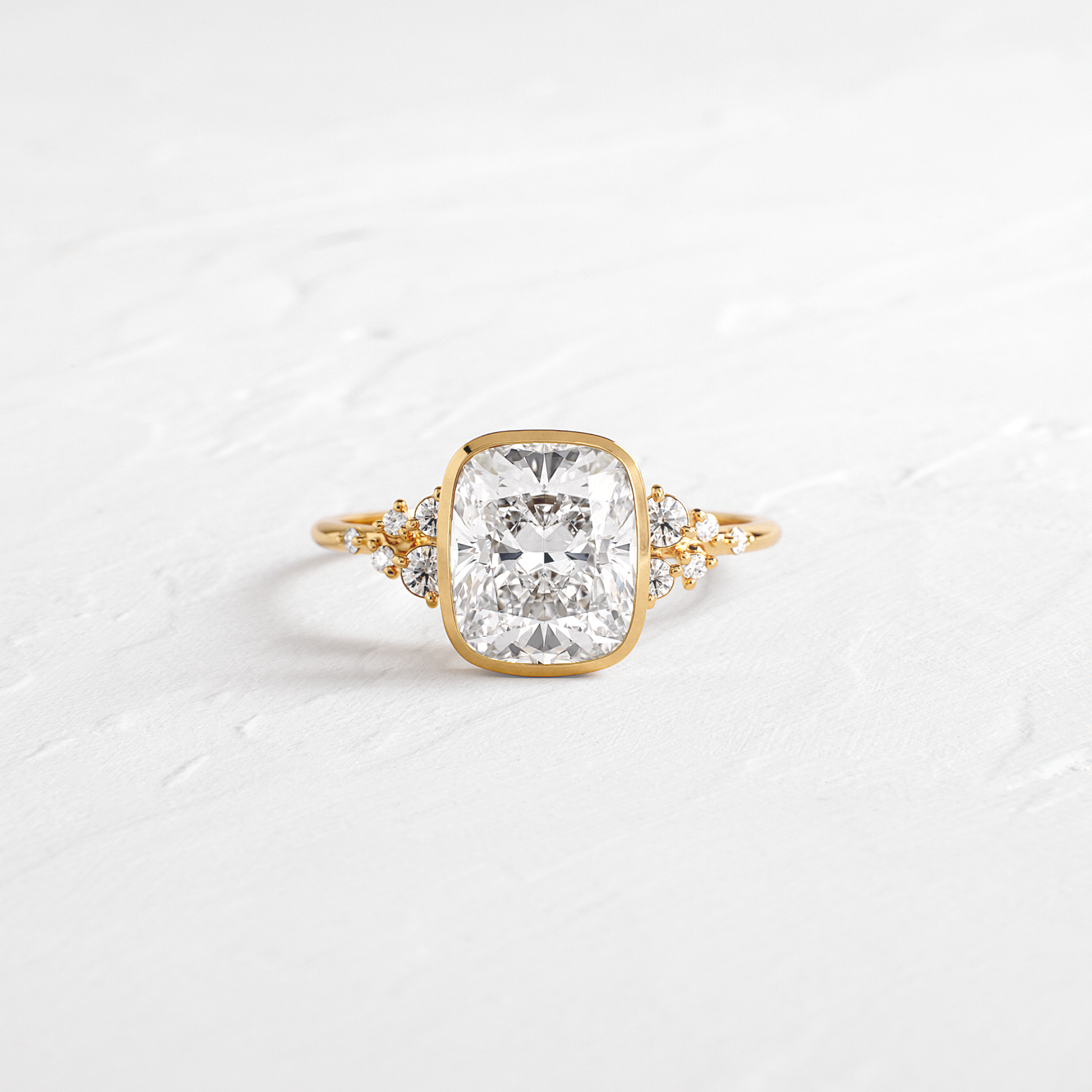Cluster & Bezel-Elongated Cushion Lab Grown Diamond Engagement Ring