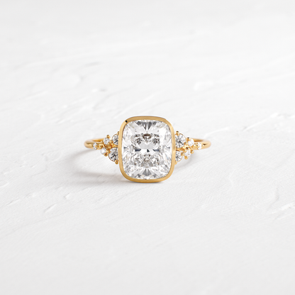 Cluster & Bezel-Elongated Cushion Lab Grown Diamond Engagement Ring