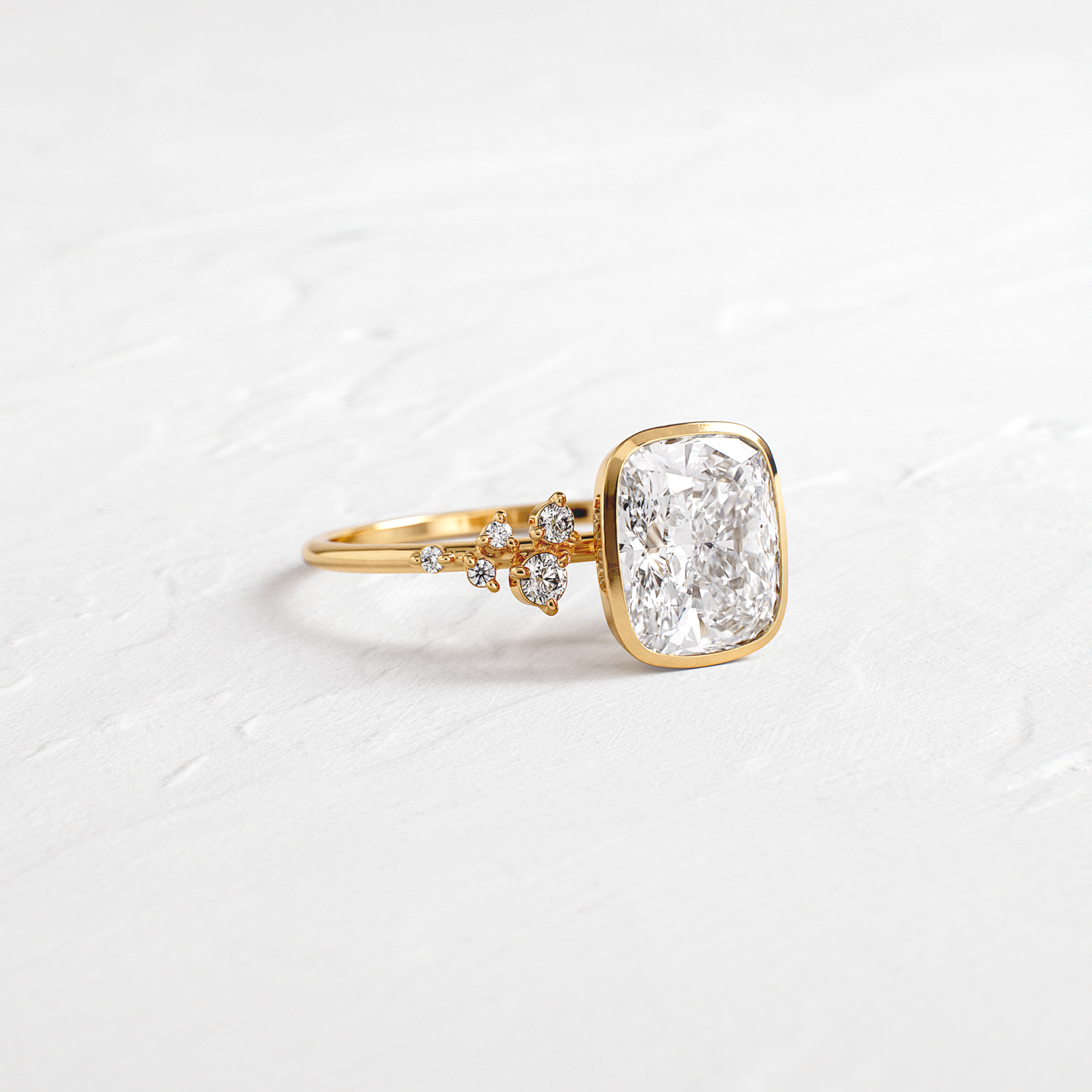 Cluster & Bezel-Elongated Cushion Lab Grown Diamond Engagement Ring