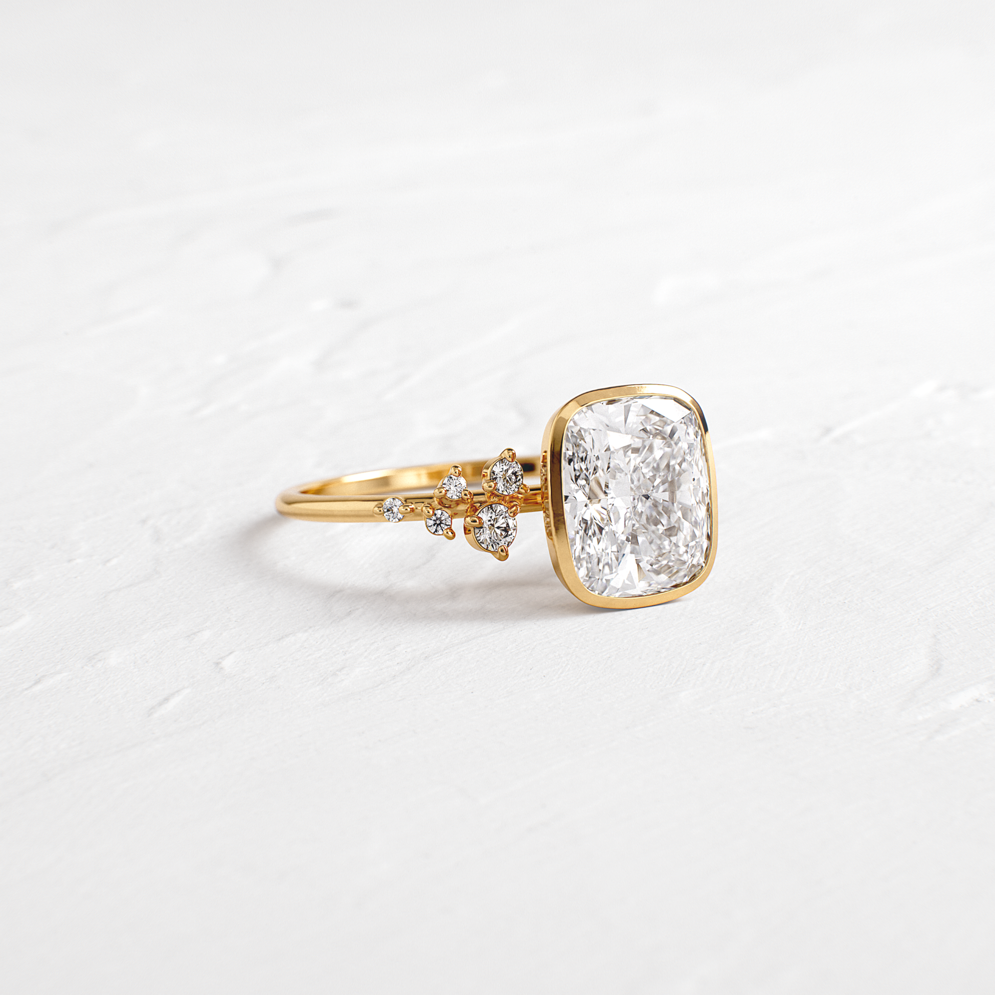 Cluster & Bezel-Elongated Cushion Lab Grown Diamond Engagement Ring
