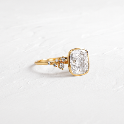 Cluster & Bezel-Elongated Cushion Lab Grown Diamond Engagement Ring