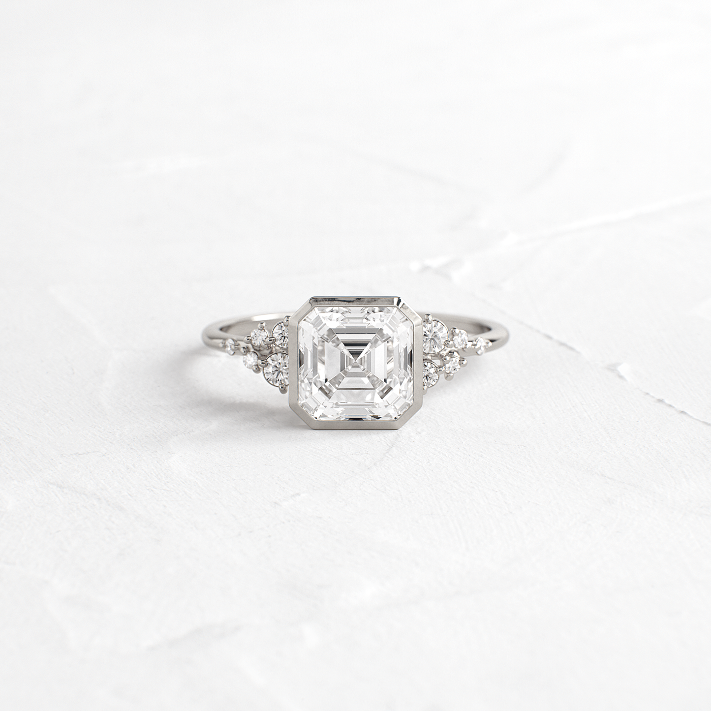 Cluster & Bezel-Asscher Lab Grown Diamond Engagement Ring