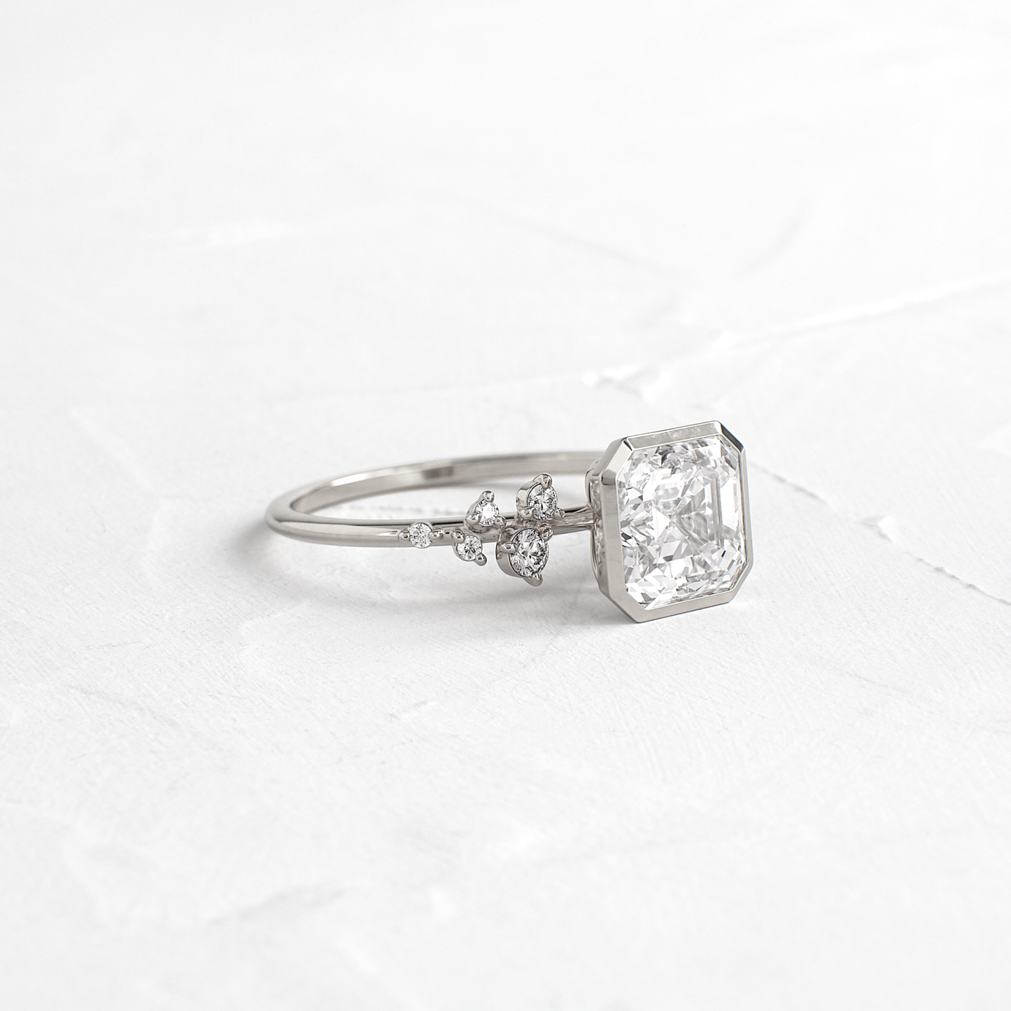 Cluster & Bezel-Asscher Lab Grown Diamond Engagement Ring
