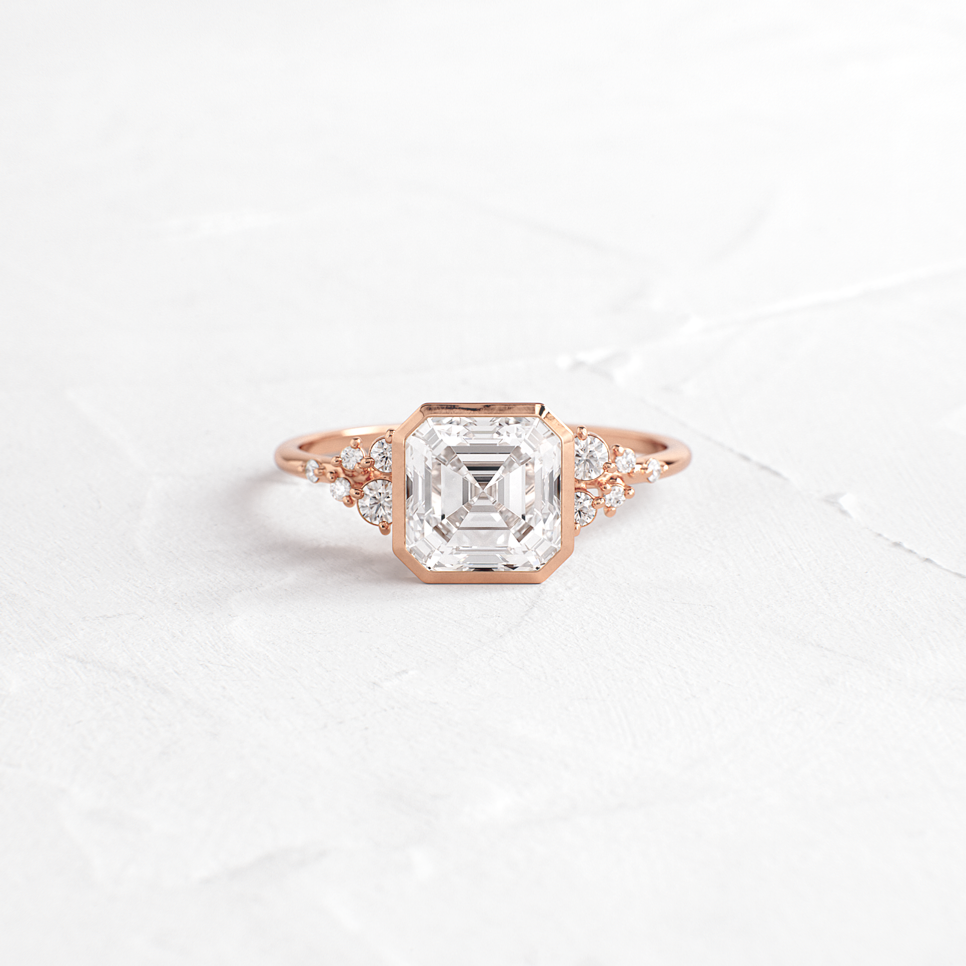 Cluster & Bezel-Asscher Lab Grown Diamond Engagement Ring