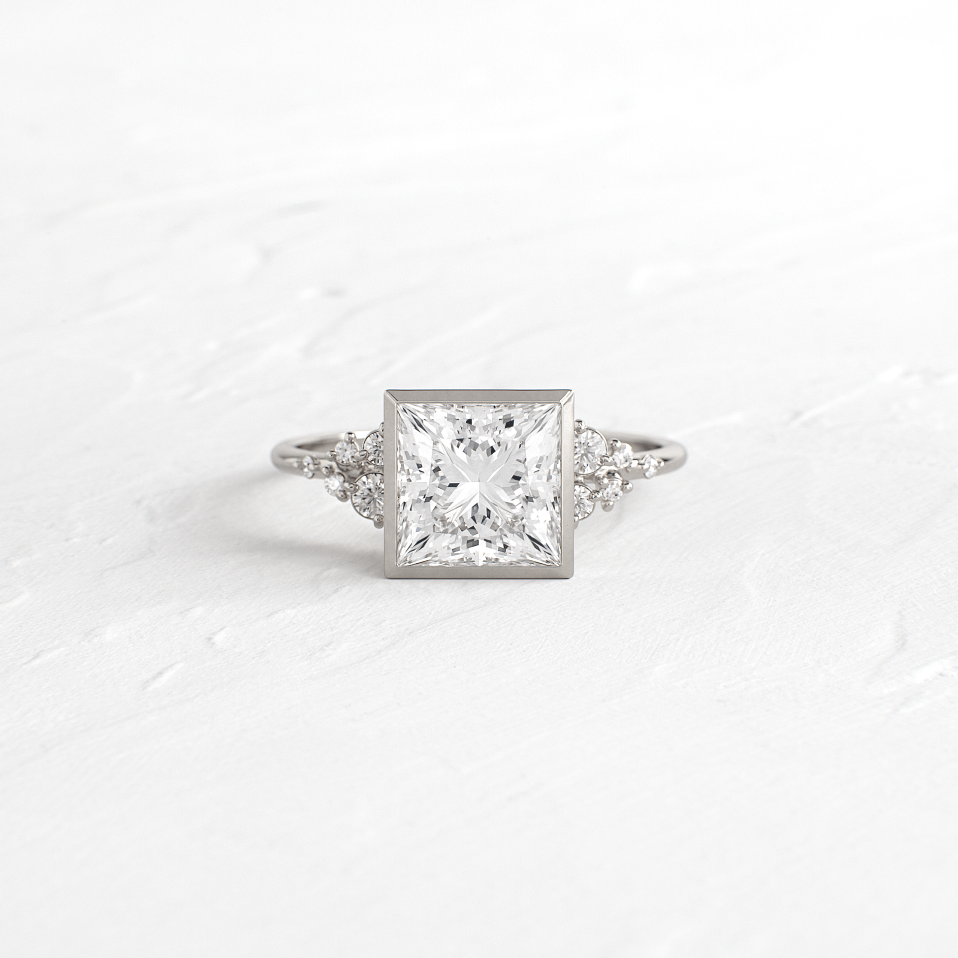 Cluster & Bezel-Princess Lab Grown Diamond Engagement Ring