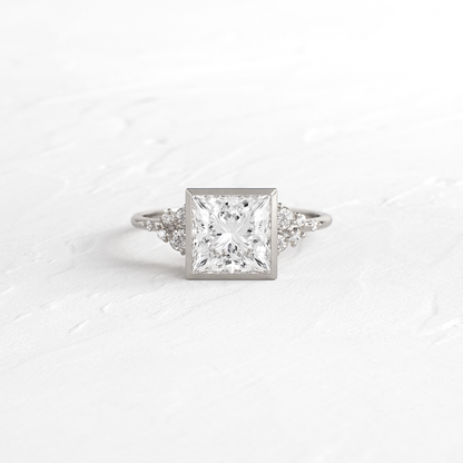 Cluster & Bezel-Princess Lab Grown Diamond Engagement Ring