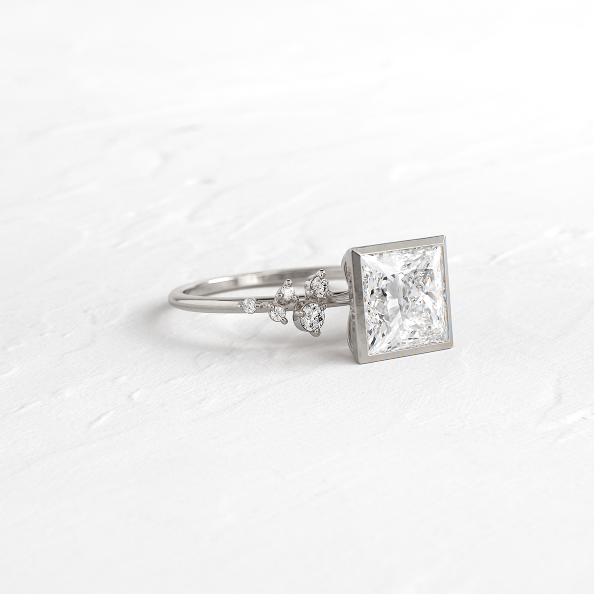 Cluster & Bezel-Princess Lab Grown Diamond Engagement Ring