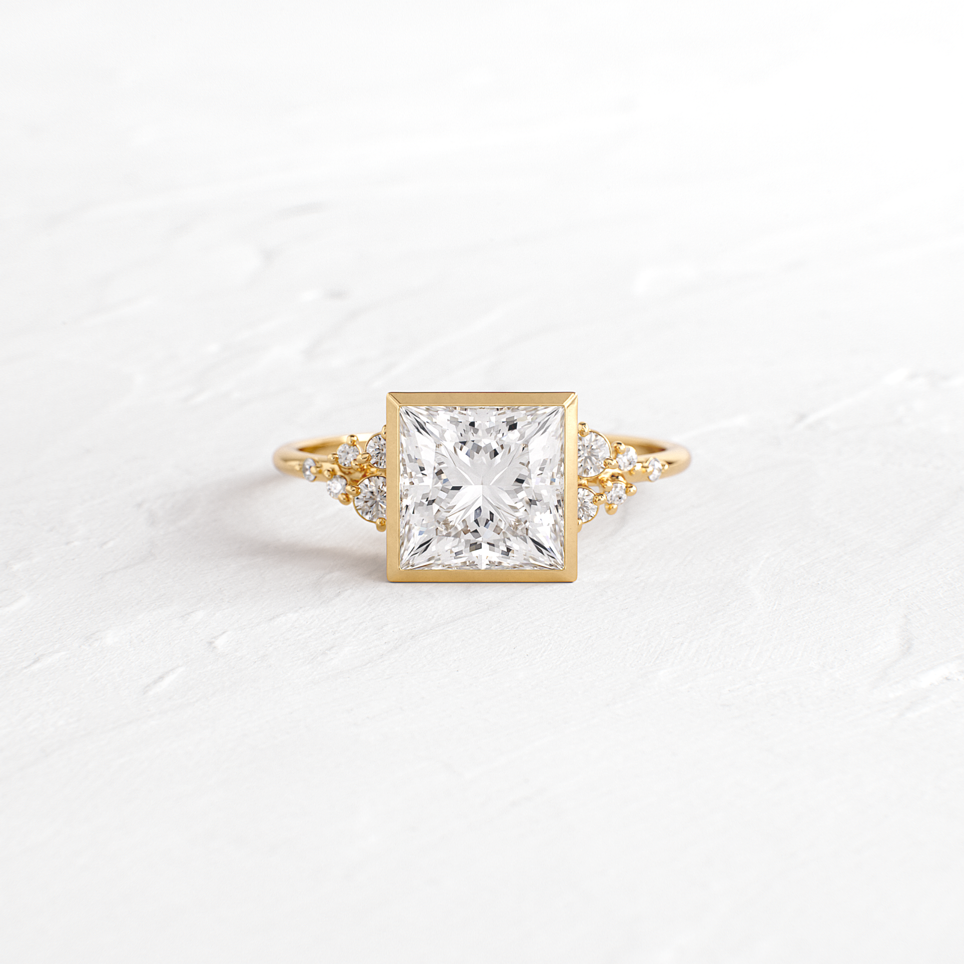 Cluster & Bezel-Princess Lab Grown Diamond Engagement Ring