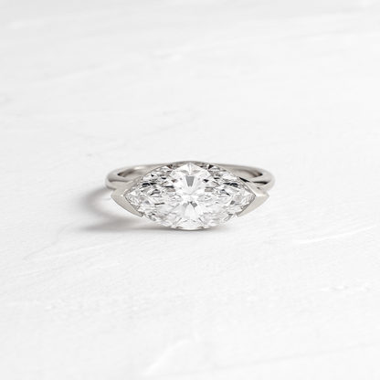 East West Solitaire Half Bezel-Marquise Lab Grown Diamond Engagement Ring