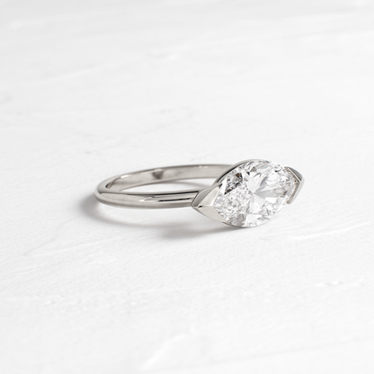 East West Solitaire Half Bezel-Marquise Lab Grown Diamond Engagement Ring