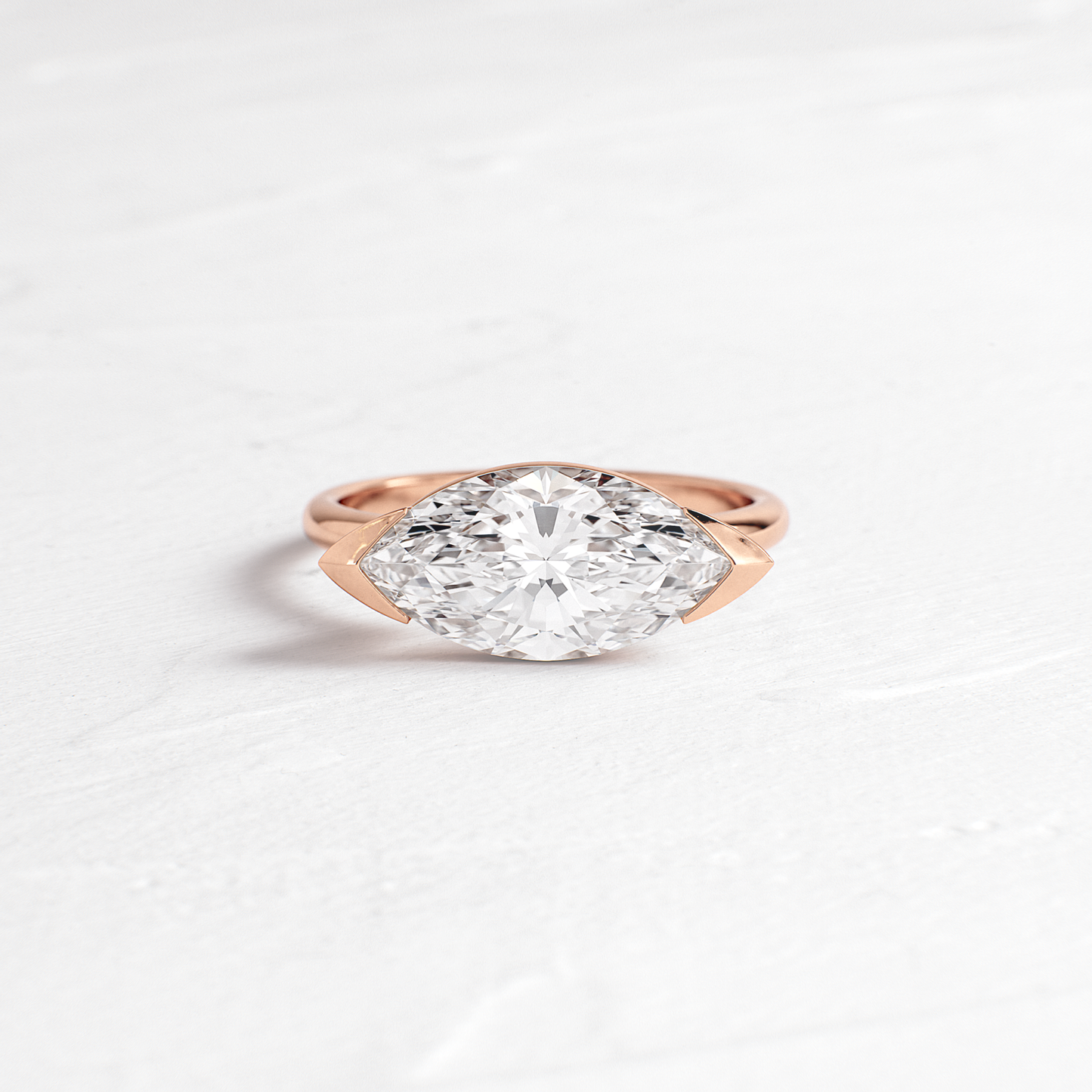 East West Solitaire Half Bezel-Marquise Lab Grown Diamond Engagement Ring
