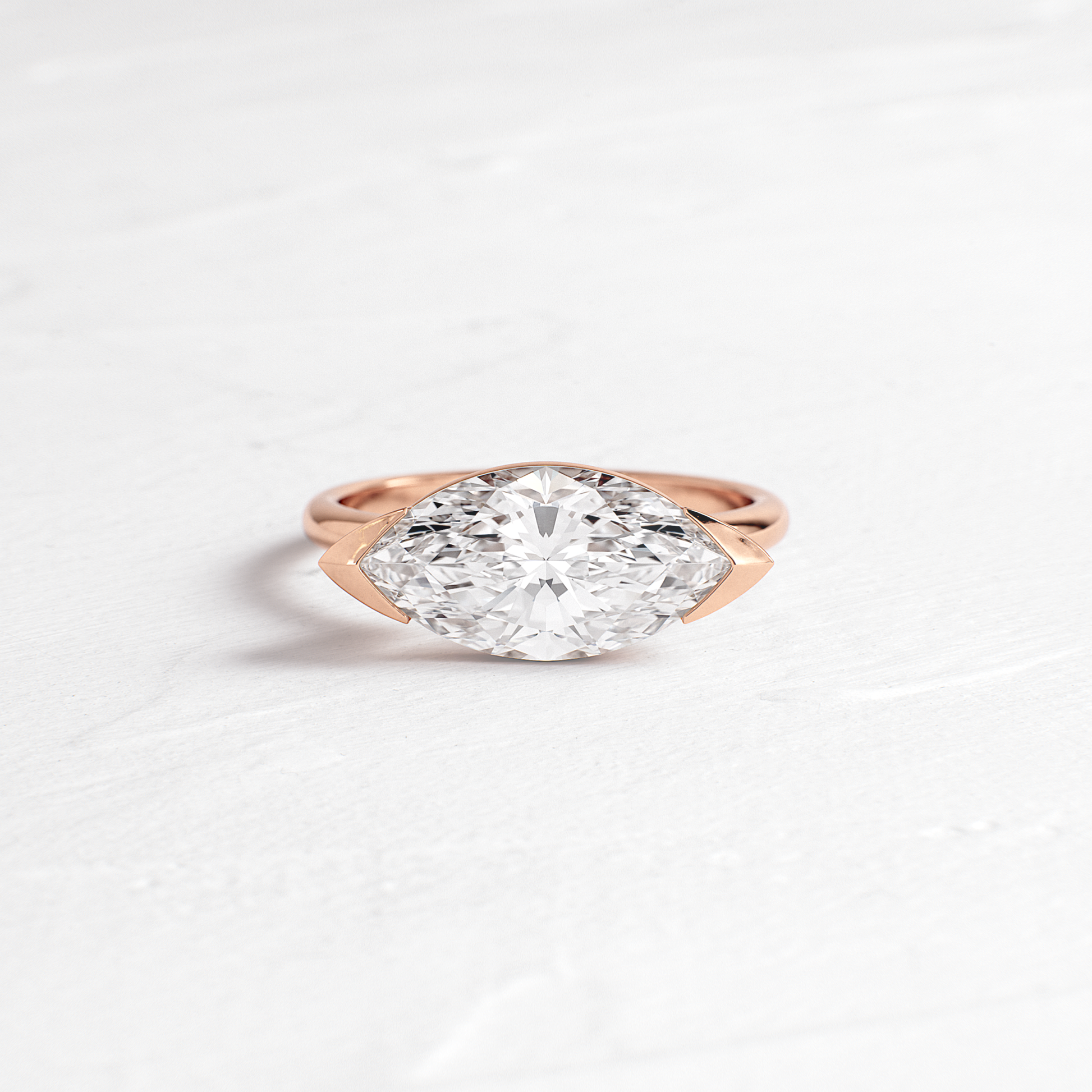 East West Solitaire Half Bezel-Marquise Lab Grown Diamond Engagement Ring